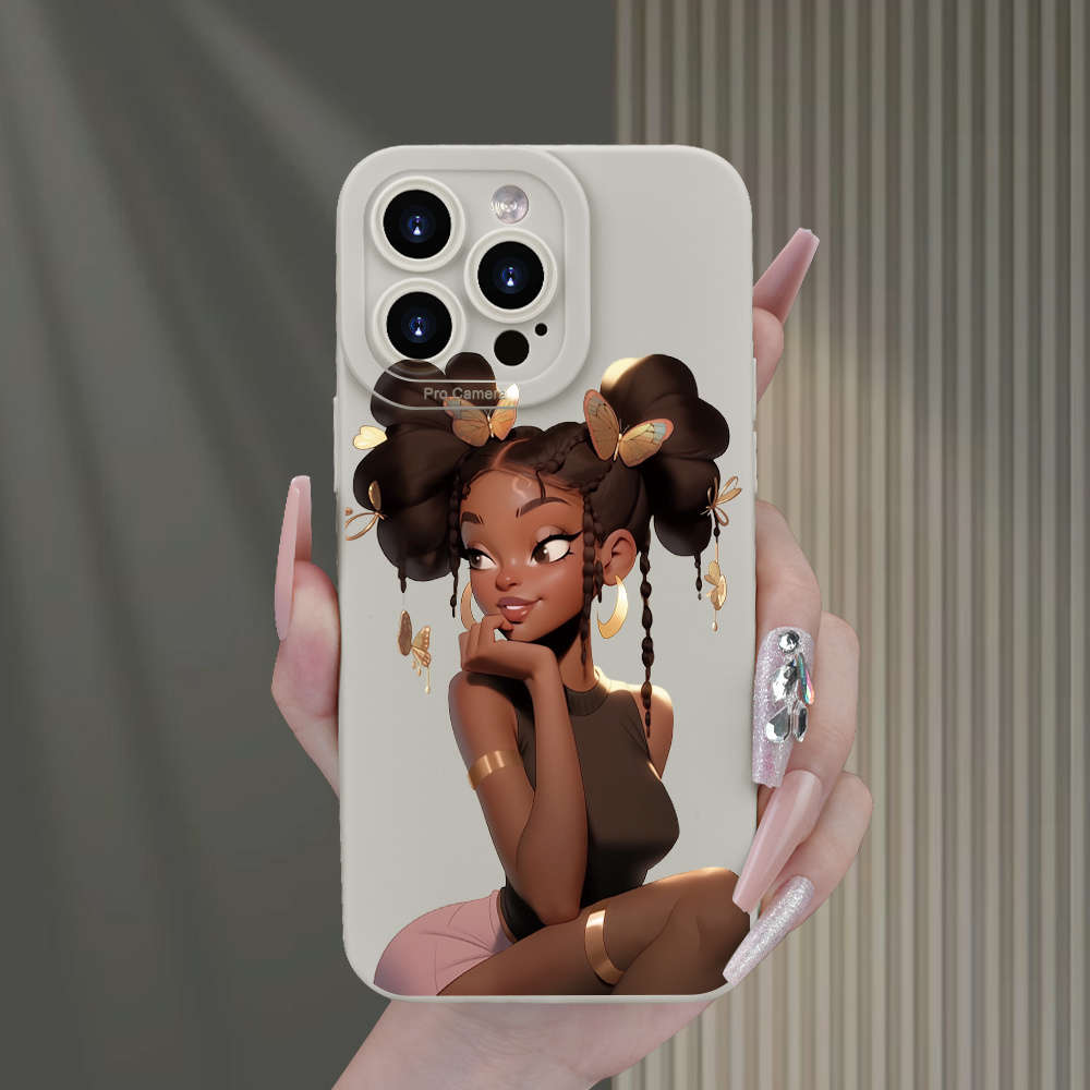 1Pc White For iPhone 8 Plus African Girl Print Phone Case
