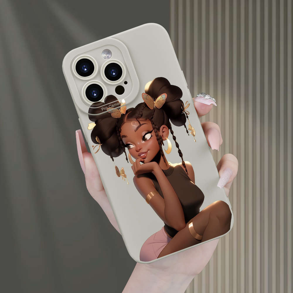 1Pc White For iPhone 8 Plus African Girl Print Phone Case