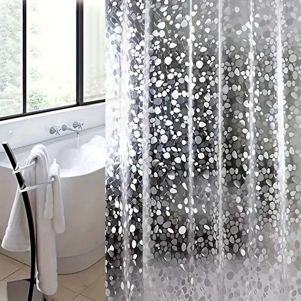 Waterproof Shower Curtain Size 36''Wx79''H90X200Cm Style Transparent Pebbles