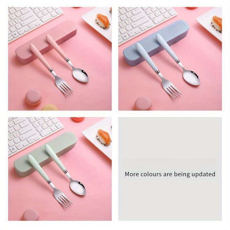 2pcs Stainless Steel Utensil Set with Storage Box Portable Spoon and Fork Available in Green