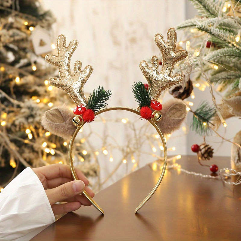 Christmas Decorations Color Golden Glitter Antler Headband Size 1