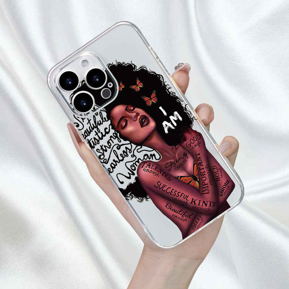 1Pc Transparent For iPhone 7 African Girl Phone Case