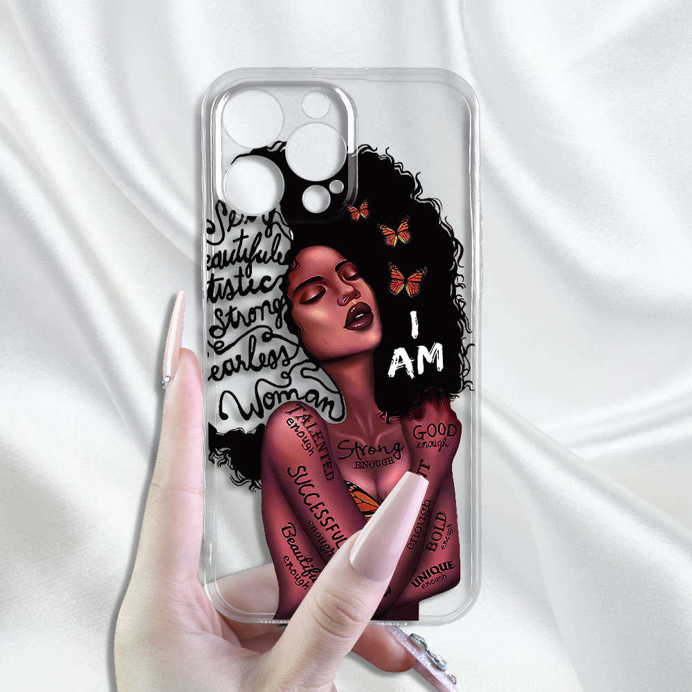1Pc Transparent For iPhone 7 African Girl Phone Case