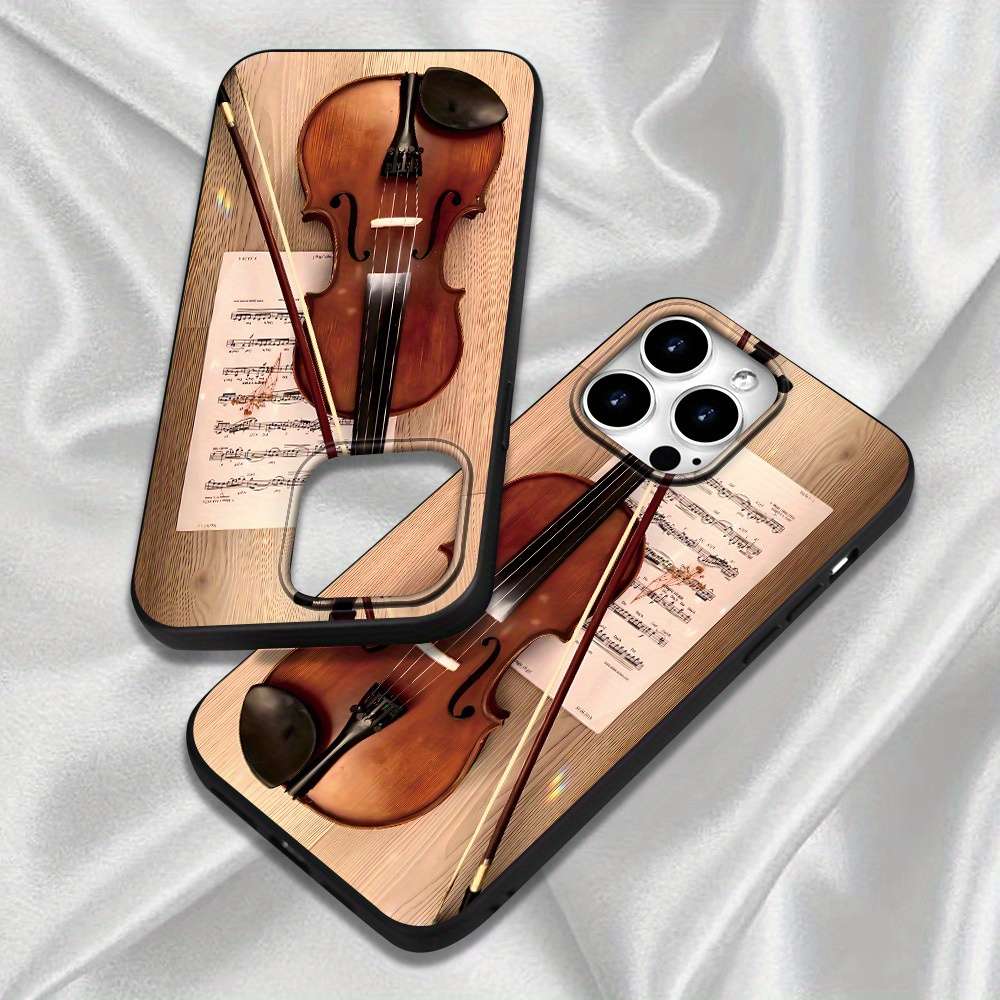 1Pc Black For iPhone 15 Plus Violin Sheet Music Pattern Phone Case