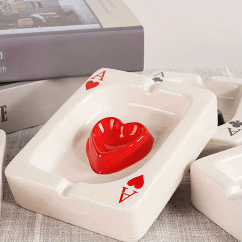 Creative Poker Ceramic Ashtray Poker Ashtray Portable Home Desk Ashtray Spades