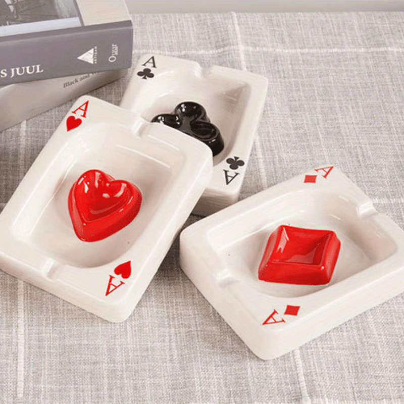 Creative Poker Ceramic Ashtray Poker Ashtray Portable Home Desk Ashtray Spades