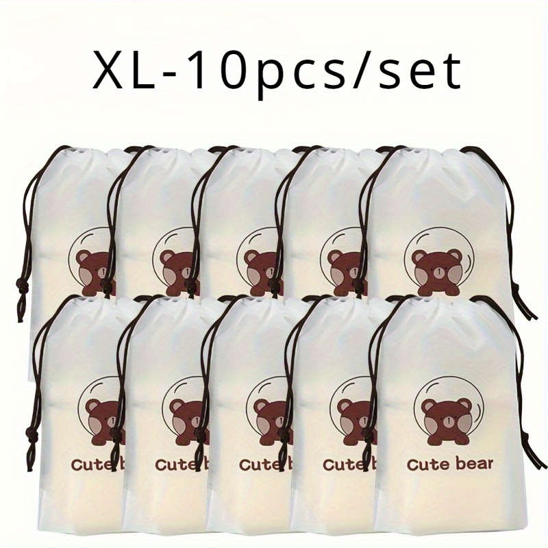 Set Of 10 Charming Bear Design Travel Storage Bags Frosted