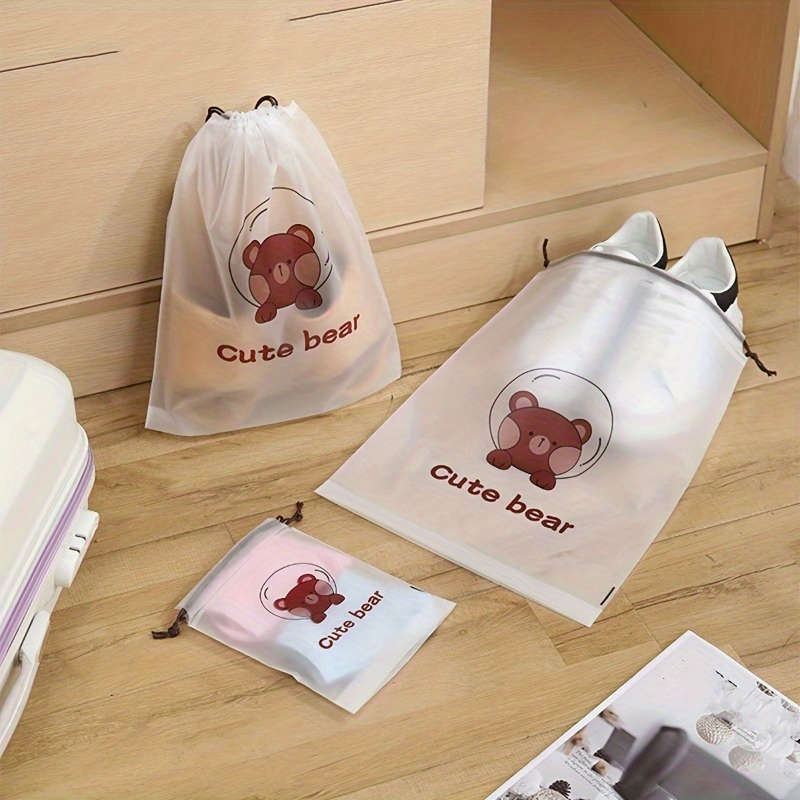 Set Of 10 Charming Bear Design Travel Storage Bags Frosted