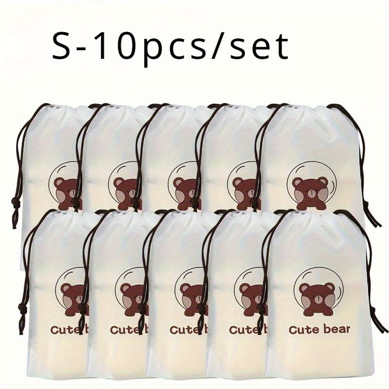 Set Of 10 Charming Bear Design Travel Storage Bags Frosted