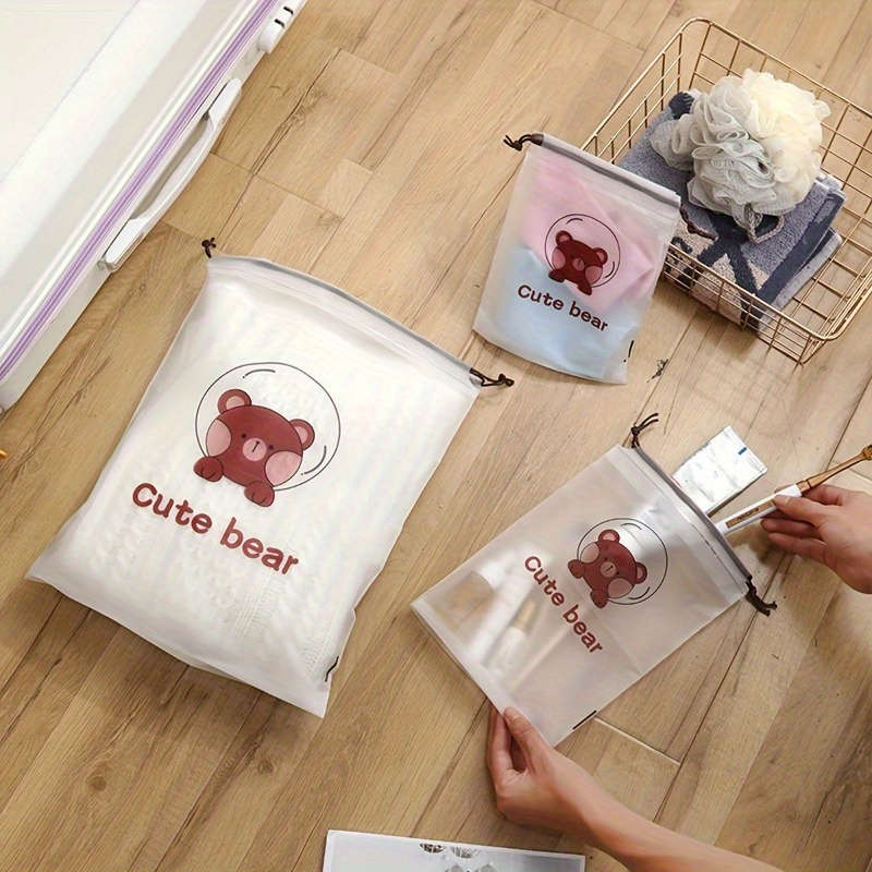 Set Of 10 Charming Bear Design Travel Storage Bags Frosted
