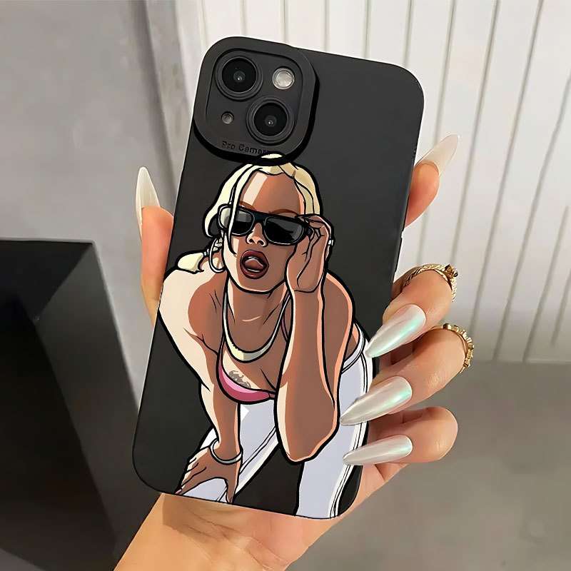1Pc Mixed Color  For iPhone 14 Pro Max Glasses Girl Pattern Phone Case