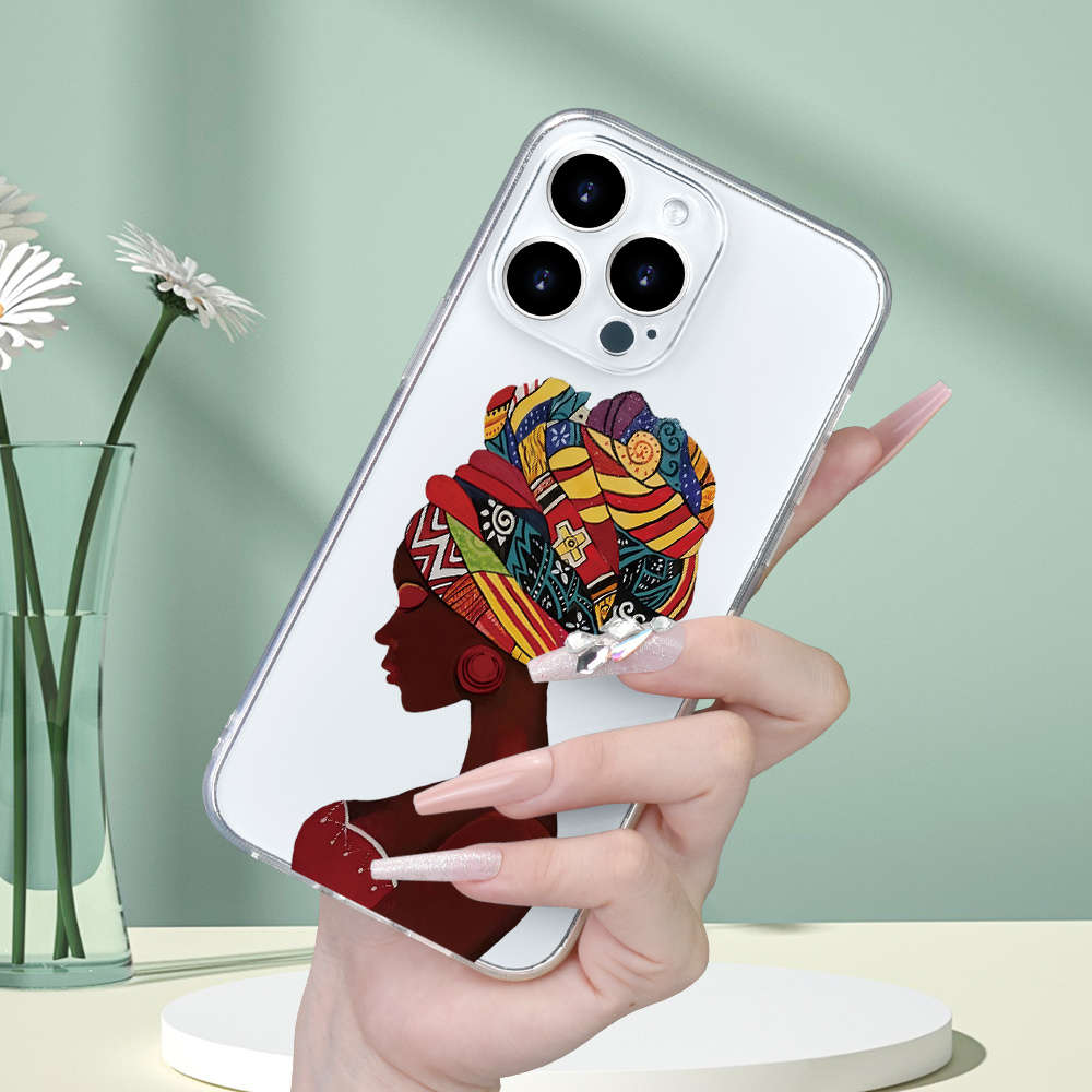 1Pc Transparent For iPhone 12 Beautiful African Queen Phone Case