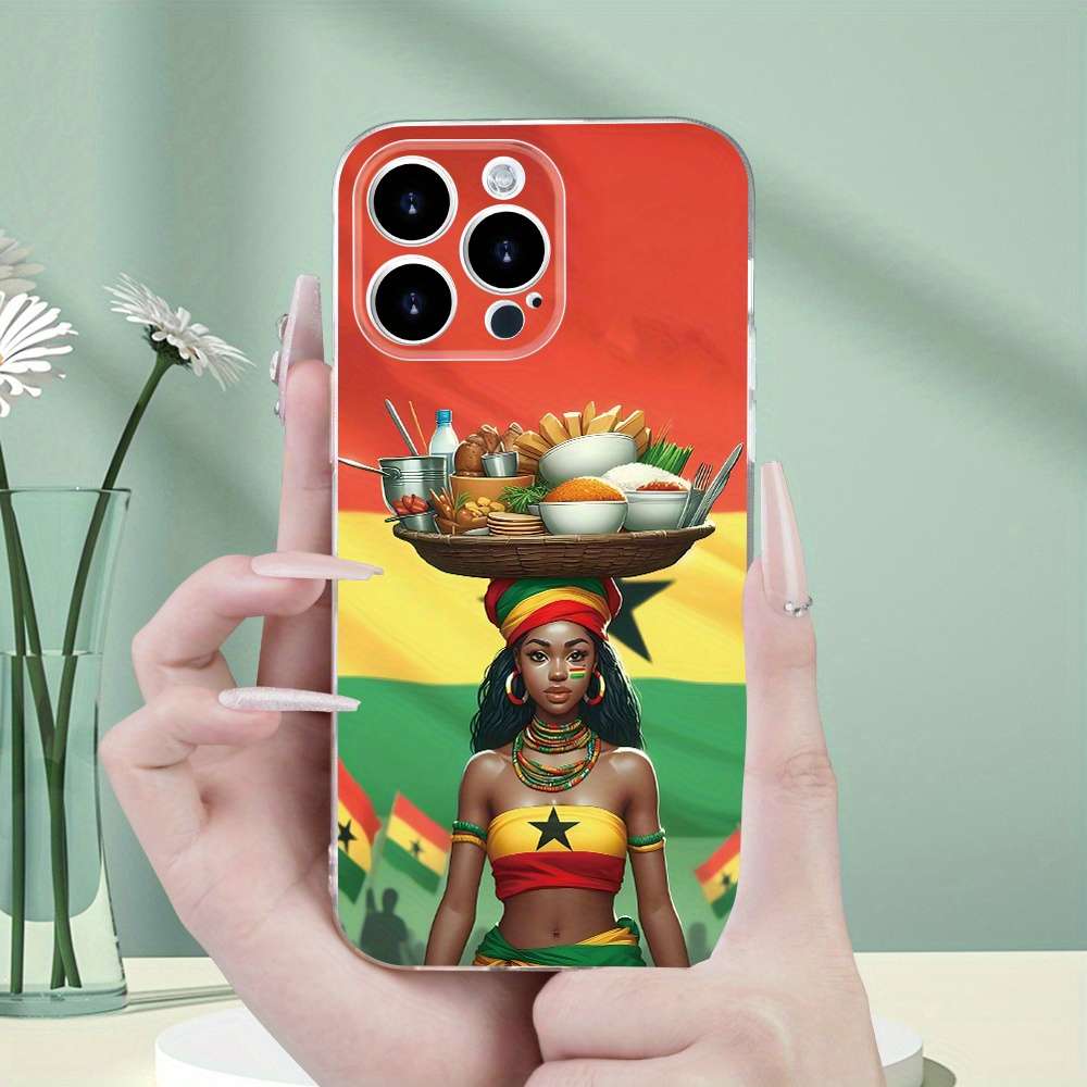 1Pc Transparent For iPhone 15 Beautiful African Girl Phone Case