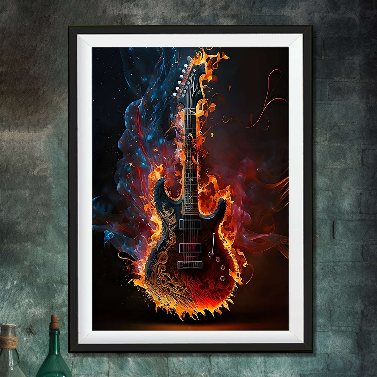 Cocboni Classic Fabric Guitar Wall Art Canvas Unframed Fire And Ice Guitar Poster For Bed