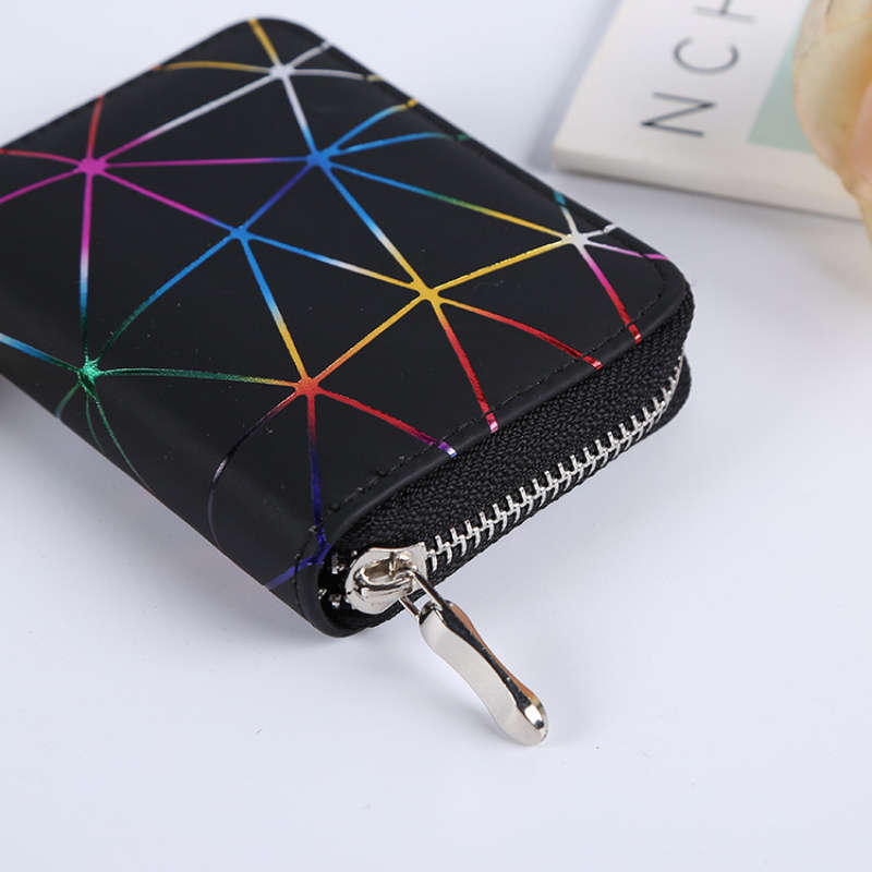 Fashionable Korean-Style Women'S Wallet With Colorful Diamond Pattern Long And Short Zippered