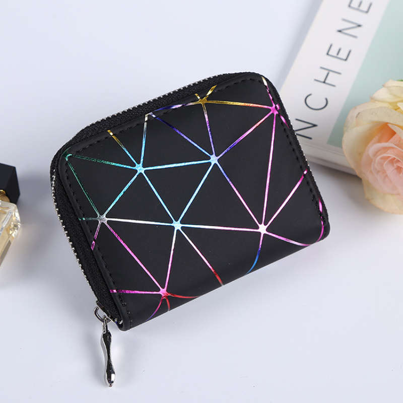 Fashionable Korean-Style Women'S Wallet With Colorful Diamond Pattern Long And Short Zippered