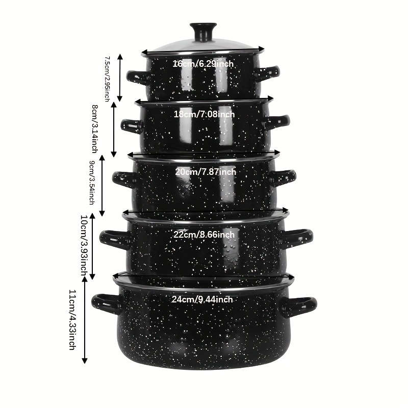 5-Piece Black Premium Enamel Cookware Set