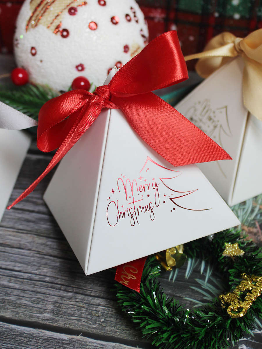 Christmas Gift Boxes Color White Box-Green Ribbon Quantity 5Pcs