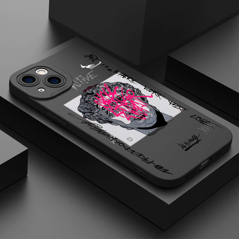 1Pc Black For iPhone 16 Plus David Frosted Phone Case