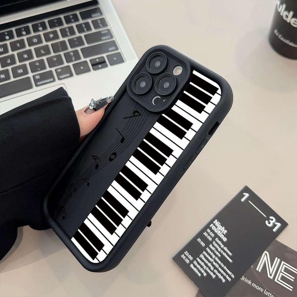 1Pc Black For iPhone 16 Plus Piano Note Phone Case