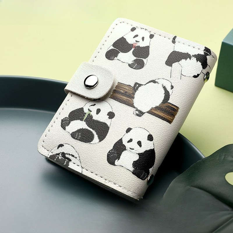 Cute Panda Print Pvc Wallet Large Capacity 22-Card Holder Mini All-In-One Card Case