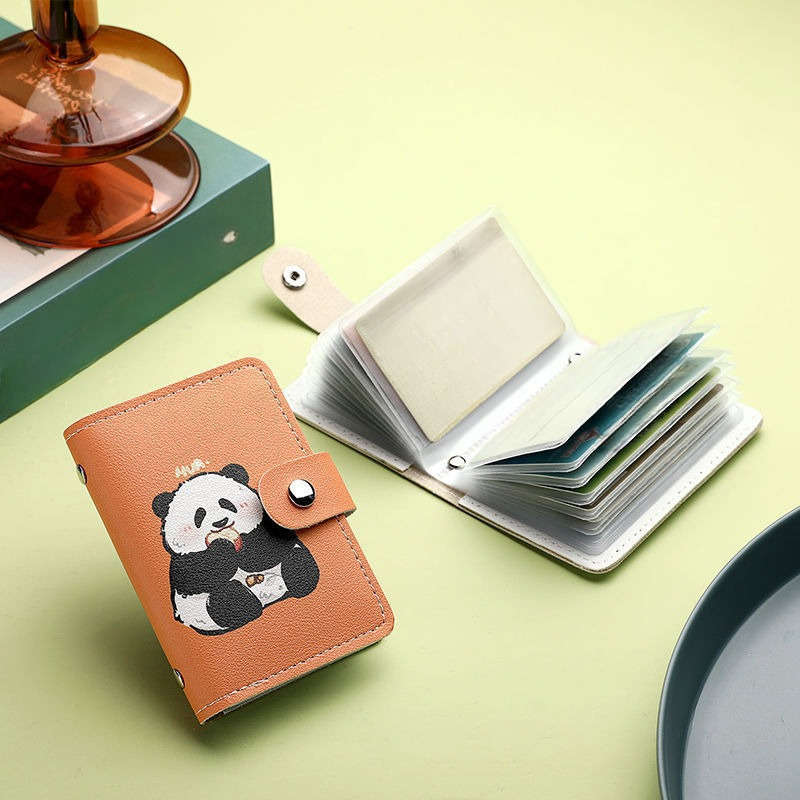 Cute Panda Print Pvc Wallet Large Capacity 22-Card Holder Mini All-In-One Card Case