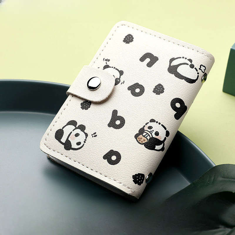 Cute Panda Print Pvc Wallet Large Capacity 22-Card Holder Mini All-In-One Card Case