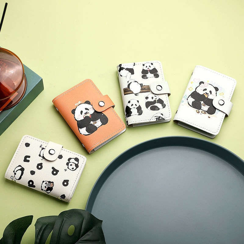 Cute Panda Print Pvc Wallet Large Capacity 22-Card Holder Mini All-In-One Card Case