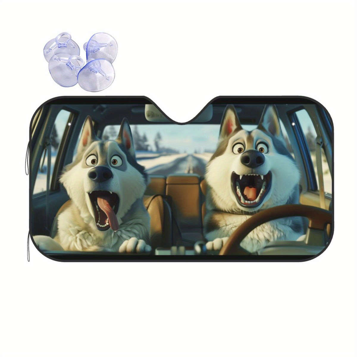 Car Sun Shades Size S 129.54 X69.85 Cm Funny Husky