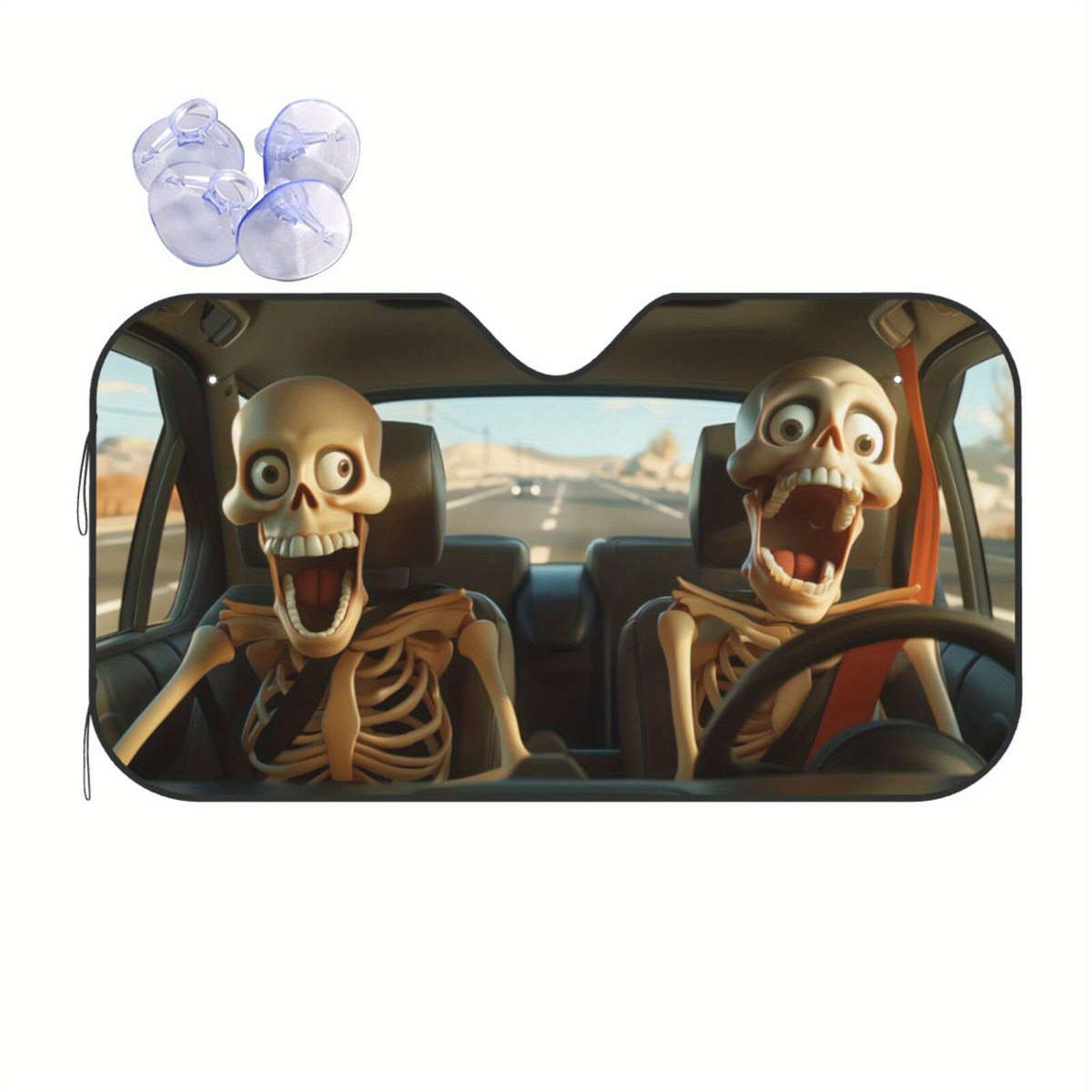 Car Sun Shades Size M 139.7 X76.2 Cm Funny Skull