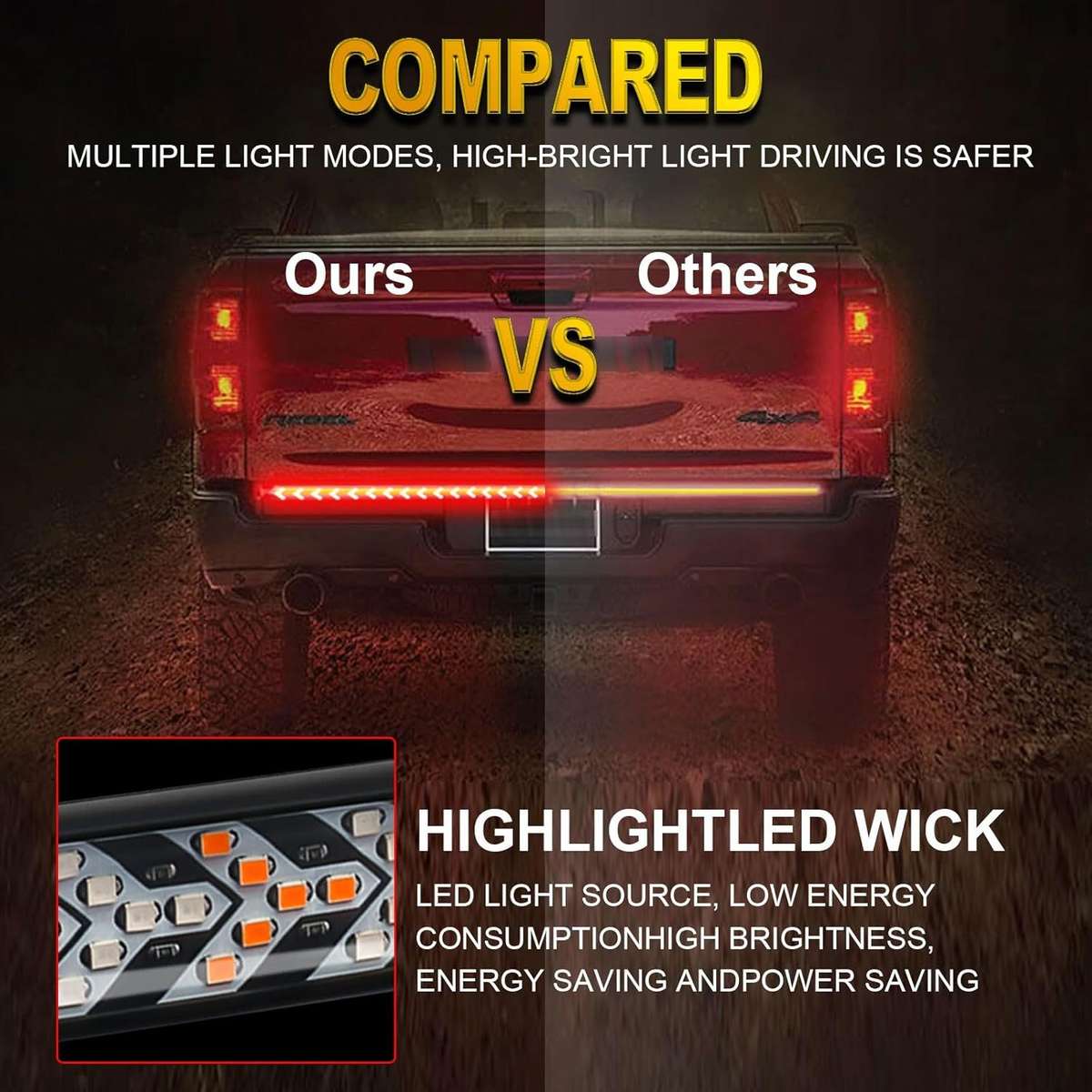 1pc 120cm LED Tailgate Light Bar Strip 12V Flexible Switchback Red Amber Yellow Seque