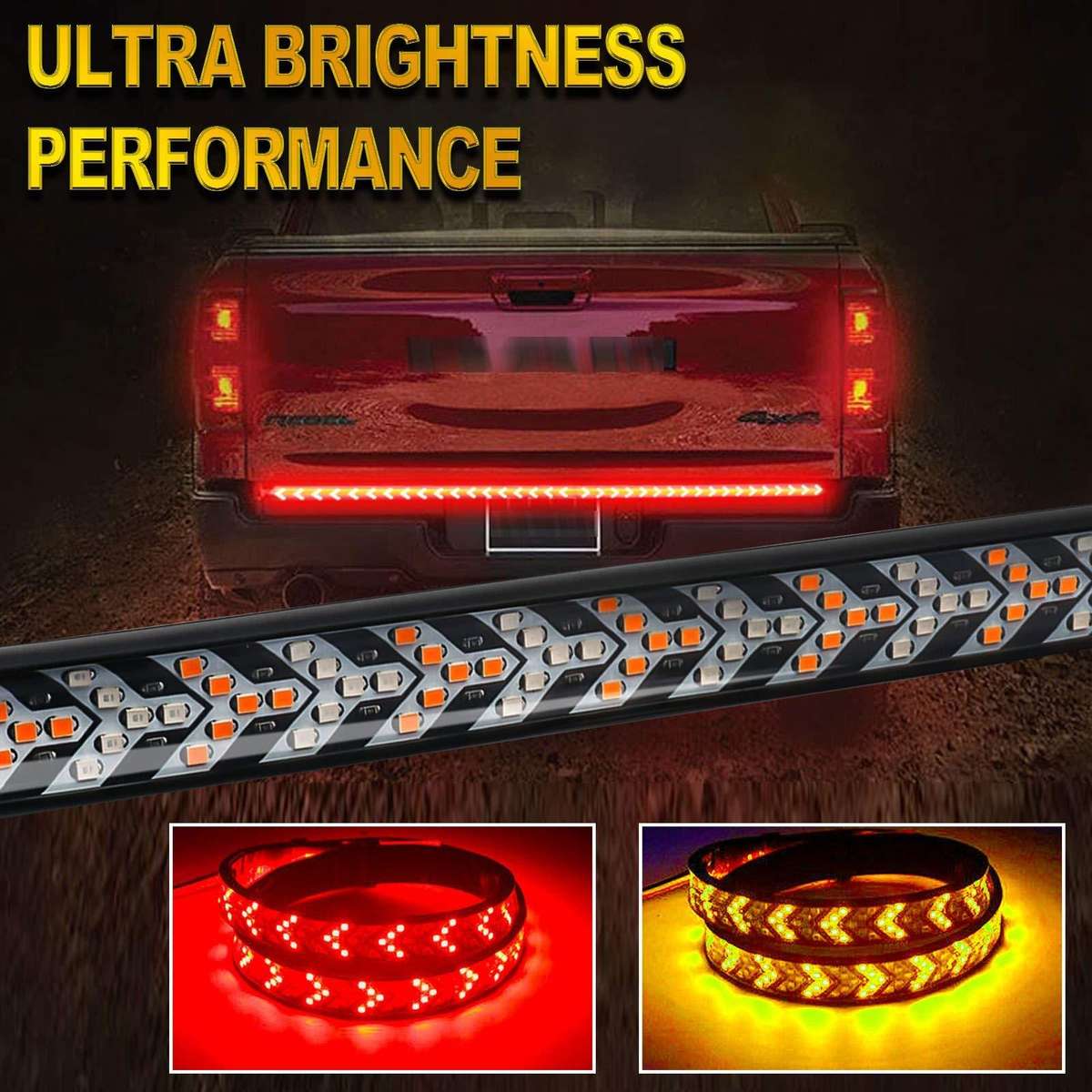 1pc 120cm LED Tailgate Light Bar Strip 12V Flexible Switchback Red Amber Yellow Seque