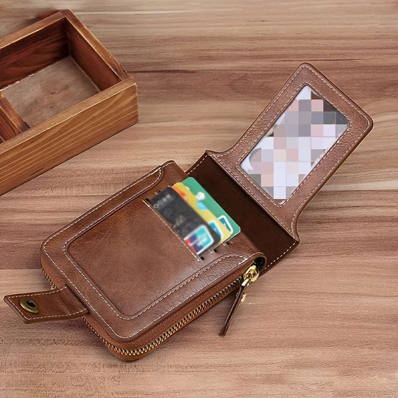Sleek Faux Leather Wallet With Tree Patterncompact Zippered Credit Card Holder Coin Purse