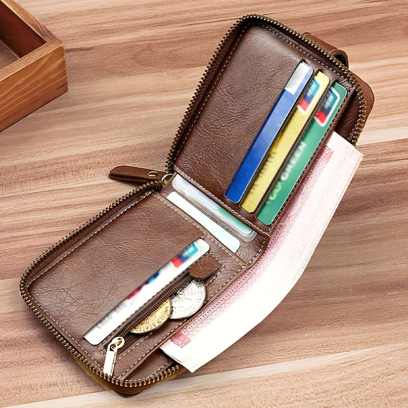 Sleek Faux Leather Wallet With Tree Patterncompact Zippered Credit Card Holder Coin Purse