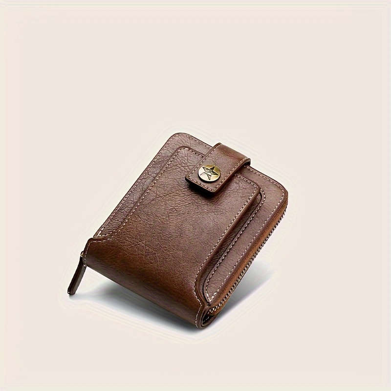 Sleek Faux Leather Wallet With Tree Patterncompact Zippered Credit Card Holder Coin Purse