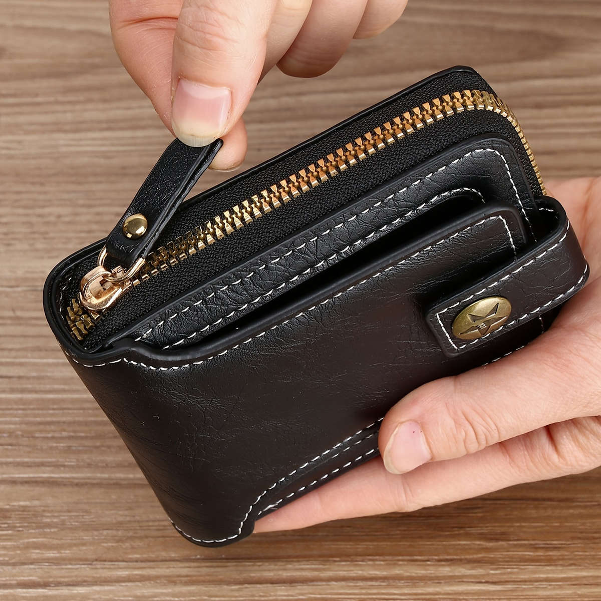Sleek Faux Leather Wallet With Tree Patterncompact Zippered Credit Card Holder Coin Purse