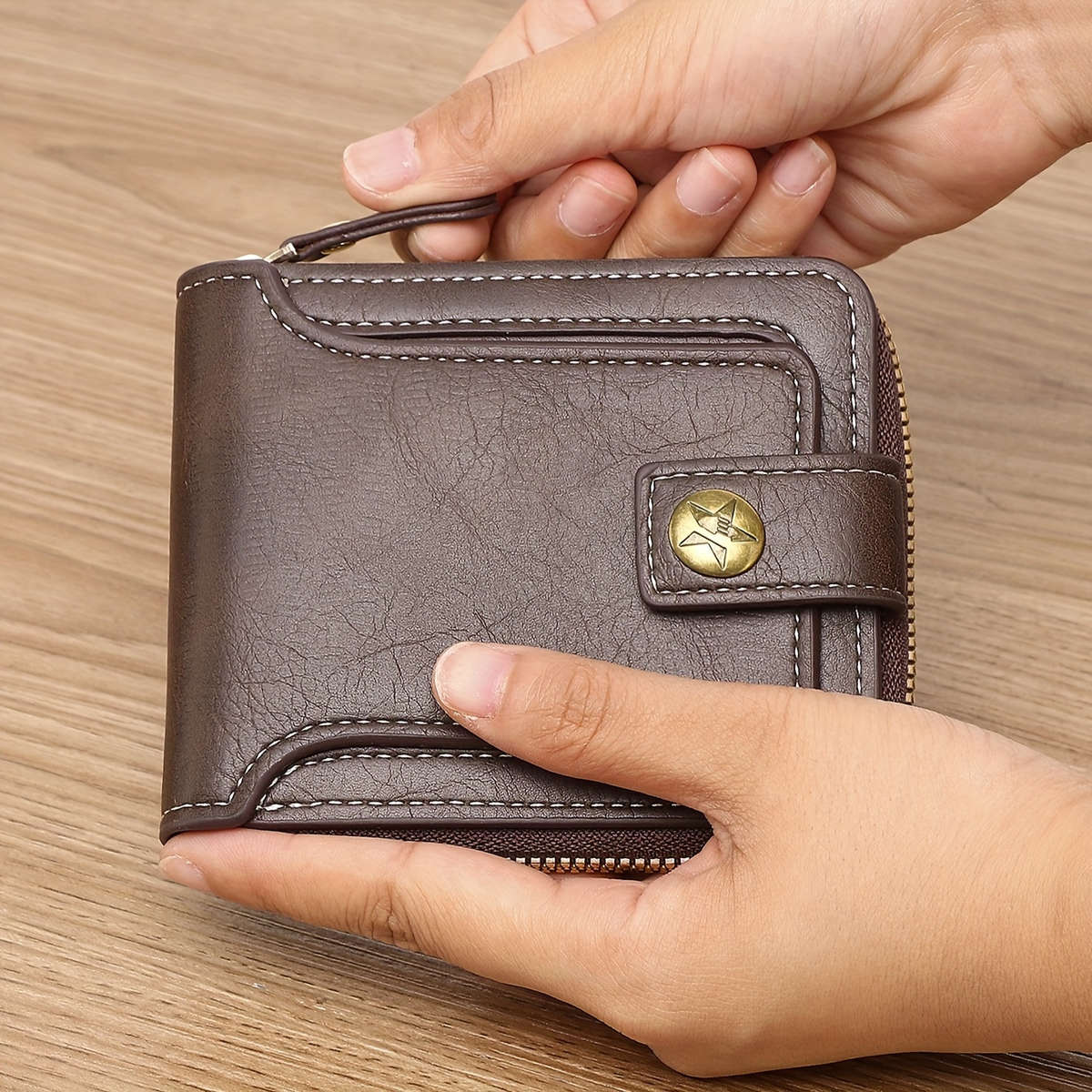 Sleek Faux Leather Wallet With Tree Patterncompact Zippered Credit Card Holder Coin Purse