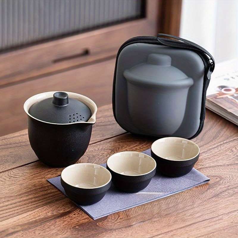 Portable Travel Tea Set Capsule Storage Including 1 Teapot 3 Cups Tea Towel