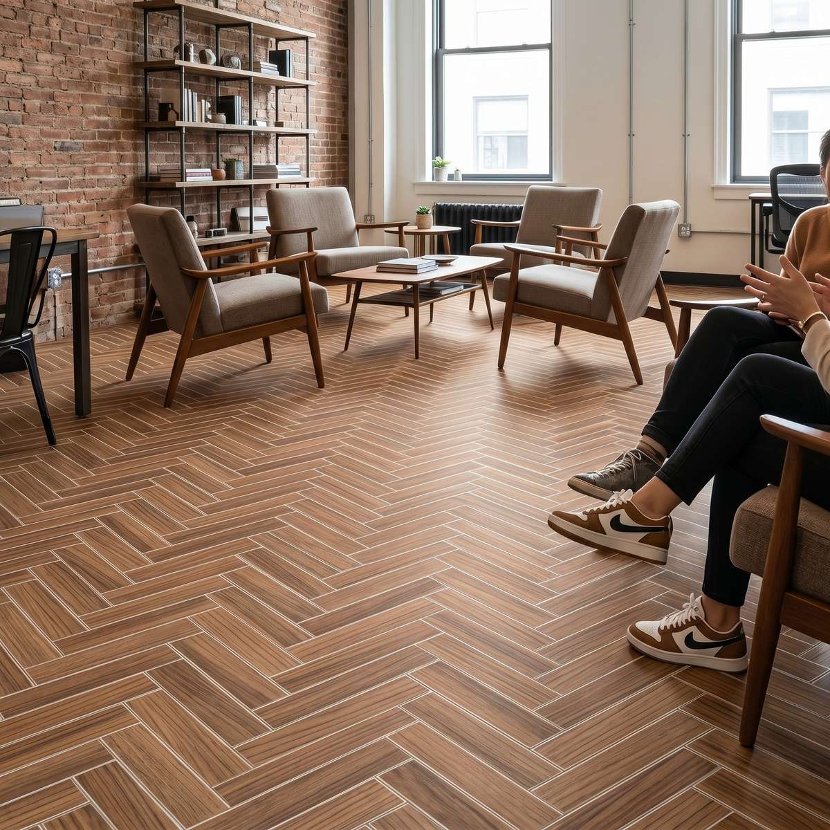 Self Adhesive Floor Stickers Herringbone Pattern Floor 30*200Cm