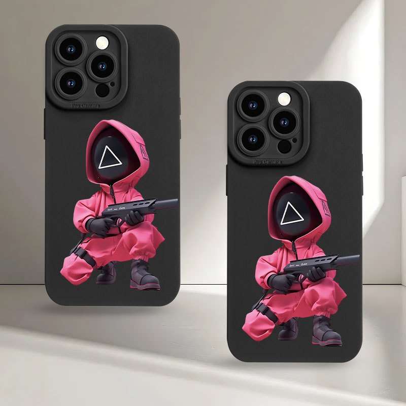 1Pc Black For iPhone 16 Plus Ink Game Triangle Pattern Phone Case