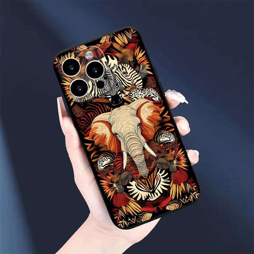 1Pc Black For iPhone 15 Plus African Wildlife Phone Case