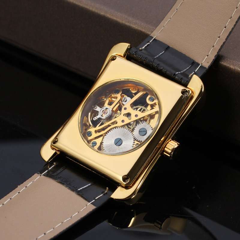 High Value Casual Skeleton Rectangle Watches Men Ultra Thin Mechanical