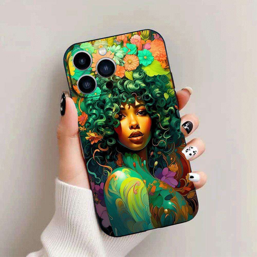 1Pc Black For iPhone 16 Plus African Style TPU Phone Case