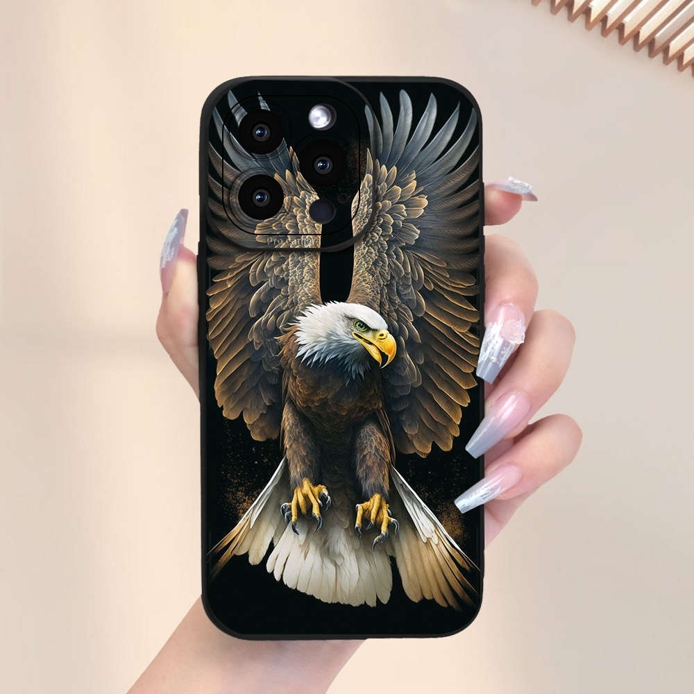 1Pc Black For iPhone 16 Plus Majestic Eagle Design Phone Case