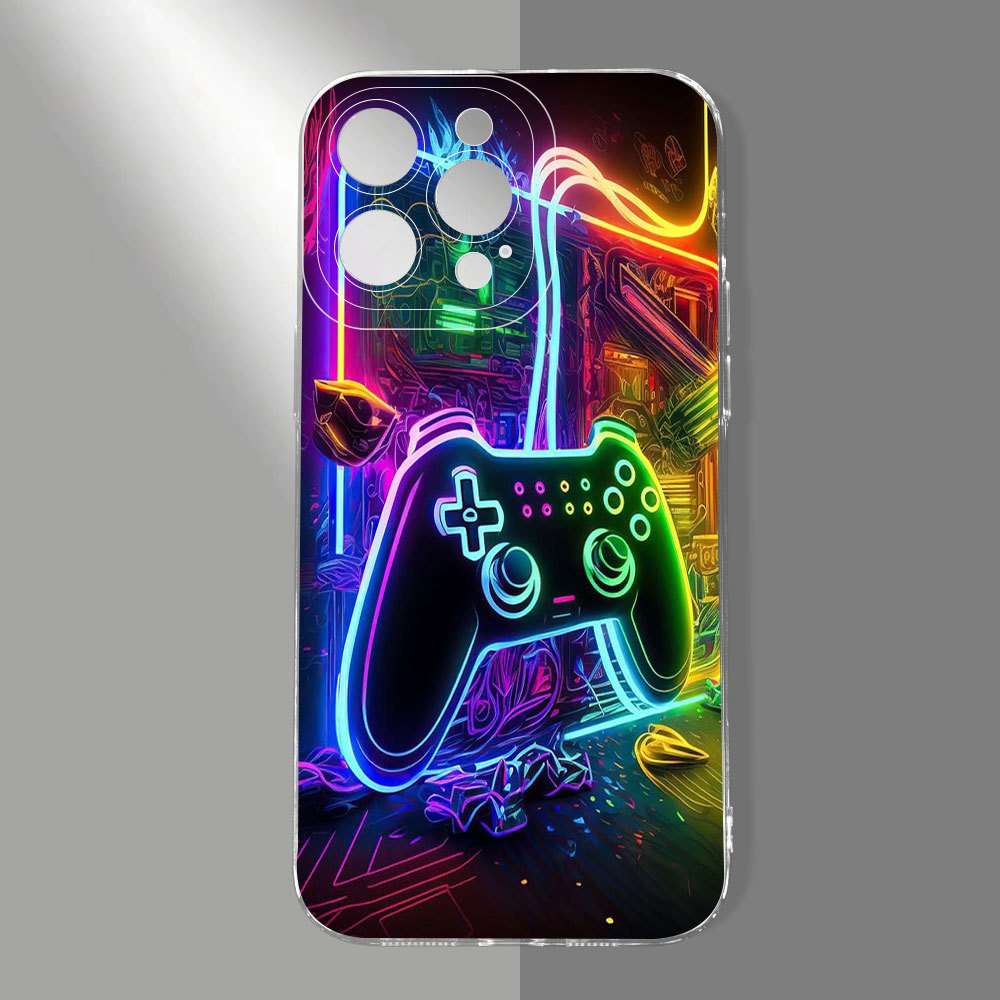 1Pc Mixed Color For iPhone 16 Plus Neon Light And Game Controller Phone Case