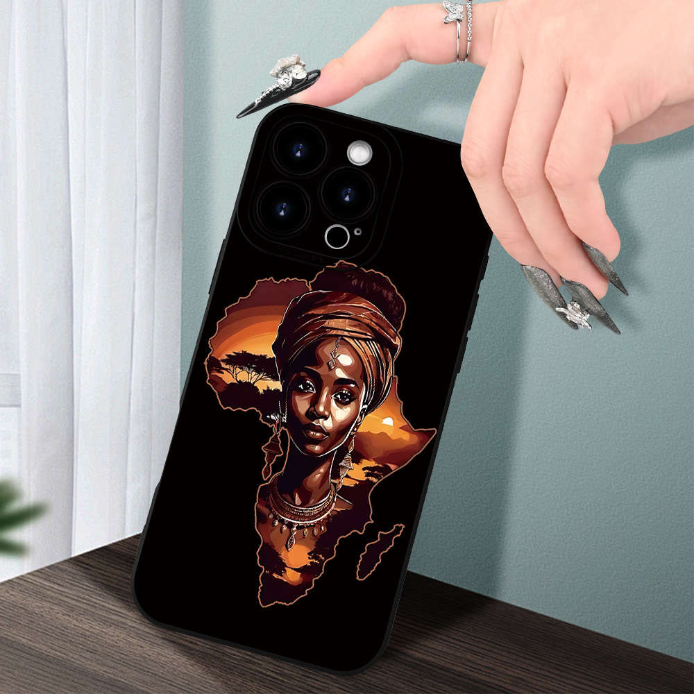 1Pc Black For iPhone 16 Plus Africa Map Print Phone Case