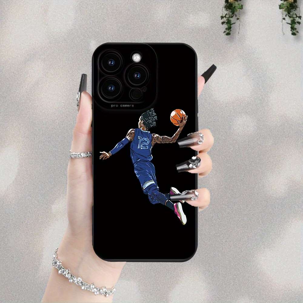 1Pc Black For iPhone 14 Plus Basketball Star Printed Phone Case