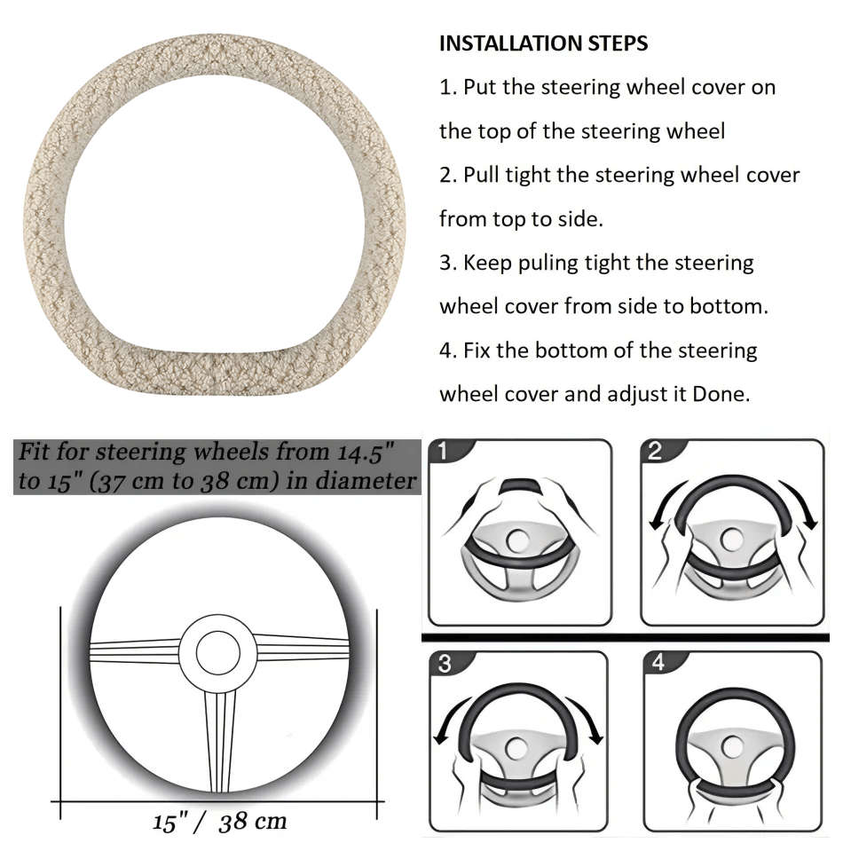 Car Steering Wheel Cover White Model D Shape