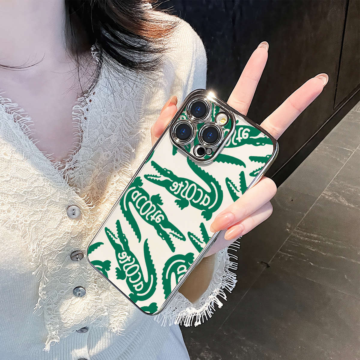 1Pc Transparent Silvery For iPhone 11 Pro Crocodile Pattern Phone Case