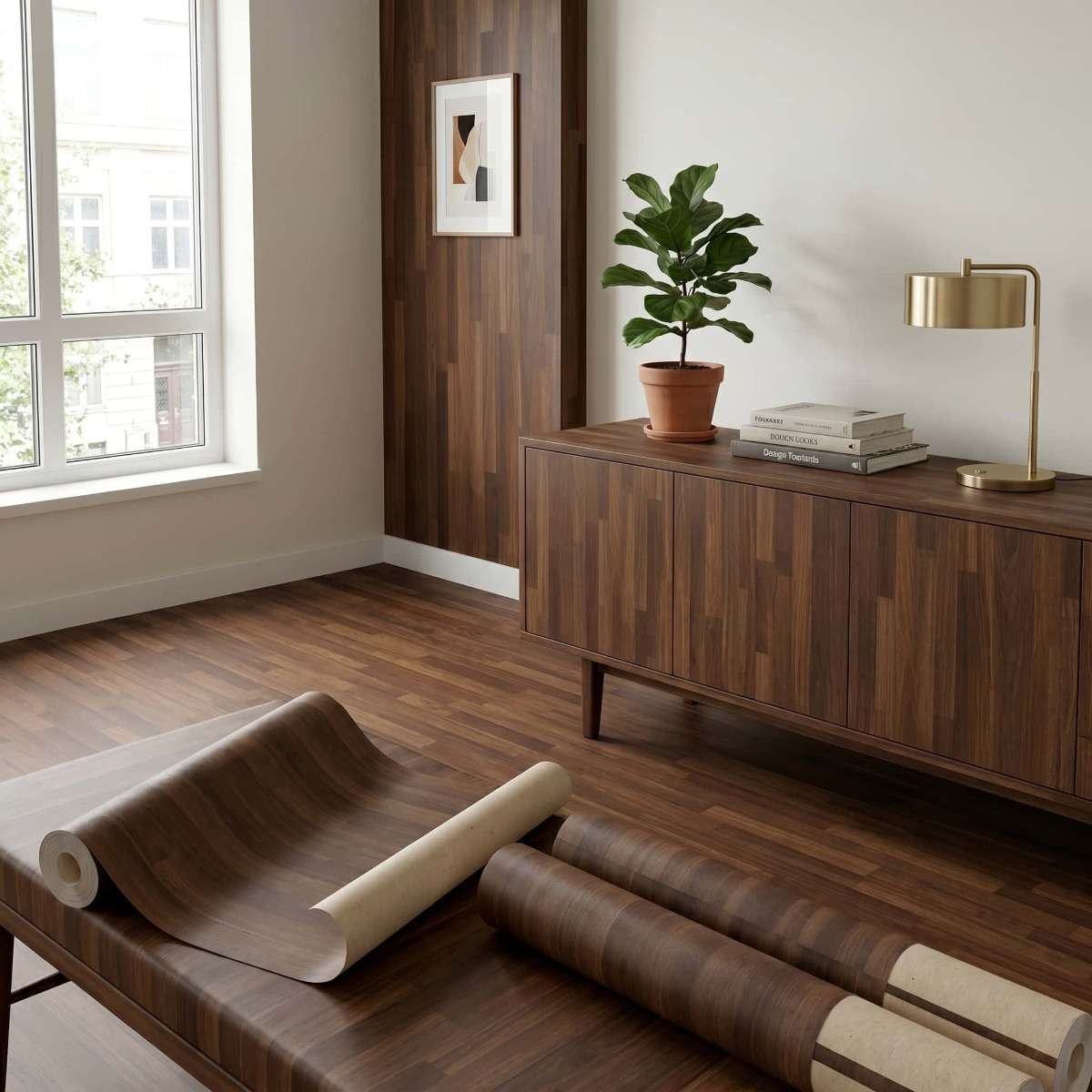 Self Adhesive Floor Stickers Parquet Walnut 40Cm*100Cm